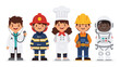 © firdaus - A diverse group of cute children dressed in various professional career uniforms.