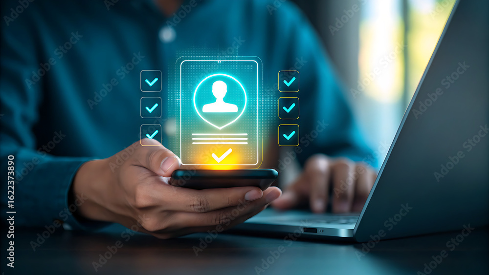 AI Identity Verification Interface with Smartphone and Checklist ...