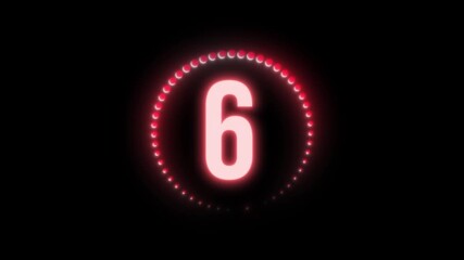 Wall Mural - 10 to 1 neon Red gradient countdown animation with dots, circle rotating
