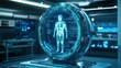© Agri - Holographic projection of a human anatomy diagram in a futuristic medical lab.