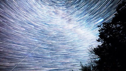 Wall Mural - milky way star-trails and rural countryside tree silhouettes. time-lapse video.