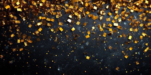 Wall Mural - Glamorous Party Backdrop with Shimmering Gold Confetti on Dark Surface for Celebrations