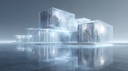 Wall Mural - a modern building 3d architecture hologram simulation