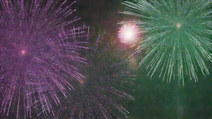 Wall Mural - purple sparkle celebration with bright fireworks lights at night event