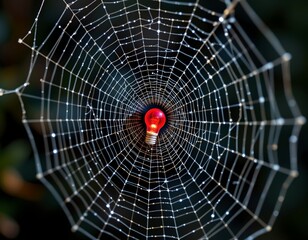 Wall Mural - Intricate Spider Web with Glowing Red Object