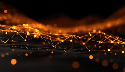 Abstract network of glowing orange points and lines on a dark background