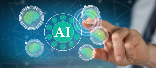 Wall Mural - Man touching an ai concept