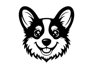 Wall Mural - vector isolated welsh corgi dog head portrait muzzle icon dog colorless black and white outline silh