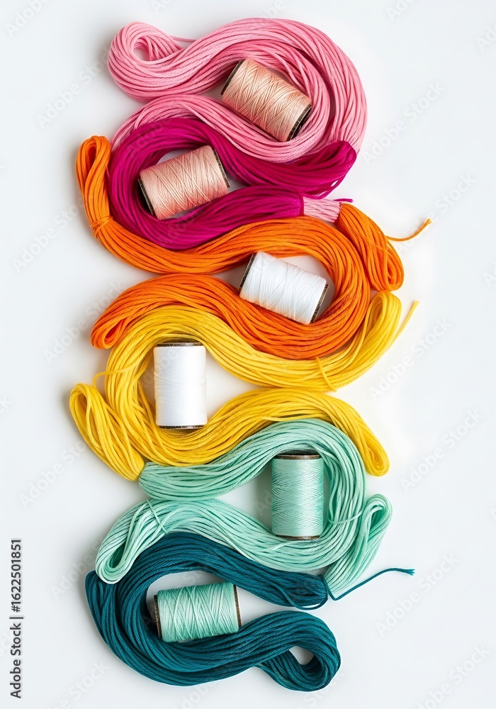 Vibrant Assortment of Colorful Embroidery Threads Spooled for Creative ...