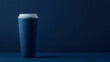© Picgaxel - Reusable insulated travel mug with secure lid, minimalist blue design, modern style, eco friendly, isolated on blue background