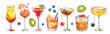 © Salnikova Studio - Set of watercolor hand painted summer aperitif cocktails glass simple sketch illustration on white background DIY elements for bar menu social media ads and posters