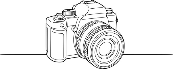 line drawing Photo camera linear style. Black image isolated on white background. Hand drawn minimalism style vector illustration doodle style
