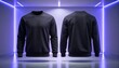 © Vinayaka 888 - Blank hoodie mockup .Blank sweatshirt black color preview template front and back view on white and neon background. crew neck mock up isolated on white marble background. Cloth collection.