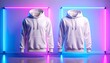 © Vinayaka 888 - Blank white color hoodie mockup .Blank sweatshirt white color preview template front and back view on white background. crew neck mock up isolated on white background. Cloth collection.