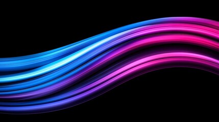 Wall Mural - the image showcases vibrant, wavy ribbons in shades of blue, purple, and pink set against a stark bl