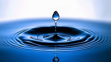 Wall Mural - serene water droplet creating ripples in a tranquil blue pool, evoking calmness and clarity.