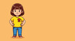 © Len_mik - Young girl with heart illustration wearing a yellow shirt and blue jeans. Heart illustration shown on a young girl, ideal for positive messages, health awareness, or celebrating love,