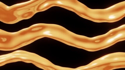 Smooth Golden Orange Liquid Waves Flowing with Glossy Highlights on a Black Backdrop for Abstract Fluid Motion and Dynamic Design Background