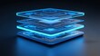 © Graphixa - Futuristic stacked microchips glowing with electric blue light on a dark reflective surface representing advanced technology and innovation