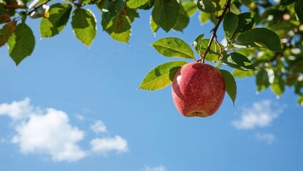 Wall Mural - Bright apples in a natural setting with trees and seasonal foliage