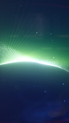 Wall Mural - abstract digital wave with green light beams and white grid pattern on a dark background, symbolizin