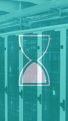Wall Mural - animation of hourglass loading and data processing over computer servers