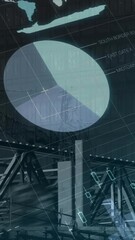 Wall Mural - animation of crane at construction site, financial data processing and statistics