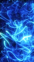Wall Mural - glowing blue energy swirls and particles on a dark background, resembling data flow or futuristic li