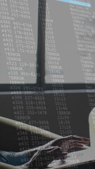 Wall Mural - animation of financial data processing over african american businessman in office