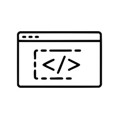 minimalist web development icon with html code in browser window – stock vector icon in line style