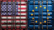 © Екатерина Чумаченко - International Trade: Cargo containers featuring U.S. and EU flags, representing global commerce and economic relations between the United States and Europe.