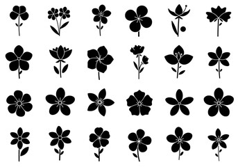 Wall Mural - Collection of black wildflower icons – Minimalist black vector flower silhouettes – Set of floral icons