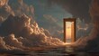 © Aisha - Majestic door glowing with golden light opening to a serene celestial realm of clouds and light