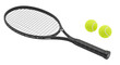 © SHAMIM - Black tennis racket with yellow balls isolated on a transparent background