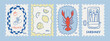 © cute_vector - Set of Mediterranean summer whimsical print stamps. Coquette coastal hand drawn vector poster collection. Nautical decorative fun Italian retro cards. Perfect for summer sea vacation