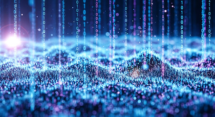 Abstract digital data stream with binary code background