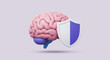 © ci2h vector - Pink 3D brain model protected by a shield, symbolizing brain health and safety.