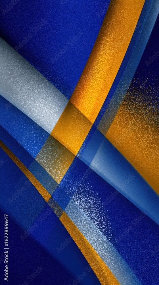 Bold blue and gold hues intersect with silver textures, creating an eye-catching abstract design. The smooth, layered appearance adds depth and movement to the artwork.