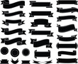 © Tanvir - Black and white banners featuring hand-drawn illustrations and silhouettes. Ribbon banner vector art.