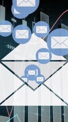 Wall Mural - animation of mail icons with statistics and financial data processing