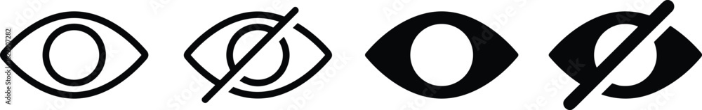 Visibility and hidden eye icons for UI design, privacy settings, show ...