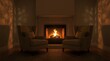 © Akseleus - Warm cozy living room with a fireplace and two chairs