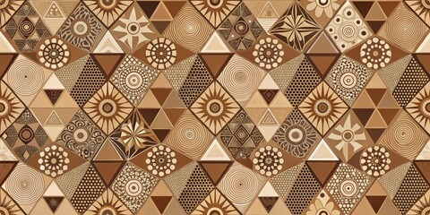 Wall Mural - abstract geometric pattern design featuring interlocking triangles and circular motifs in earthy ton