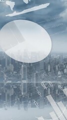 Wall Mural - animation of financial data processing over cityscape