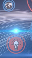 Wall Mural - animation of business icons and light spots over globe