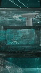 Wall Mural - animation of network of connections with screens and data processing