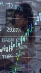 Wall Mural - animation of financial data processing over diverse business people in office
