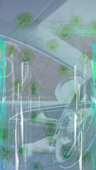 Wall Mural - animation of connections and shapes over caucasian man driving car