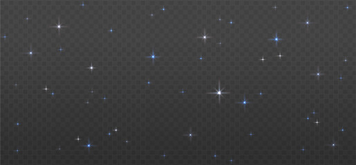 Wall Mural - Blue space with stars PNG with glowing universe elements. Shining starry sky and galaxy cold winter lights on a transparent background. Perfect for cosmic designs. Vector with transparency