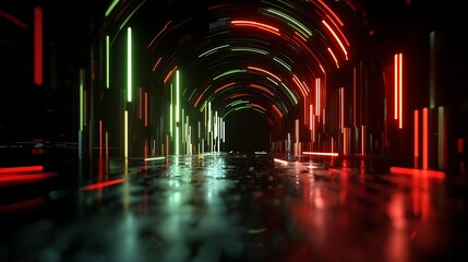 Canvas Print - a dark tunnel with neon lights reflecting on the floor, creating a futuristic and abstract backgroun